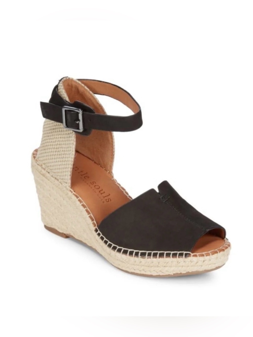 Gentle Souls by Kenneth Cole Charli Wedge Sandal Black Espadrille Wedge Sz 9